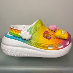 New CROCS x Care Bears Crush Clog Light On Women's Size 7 Rainbow Pink Yellow